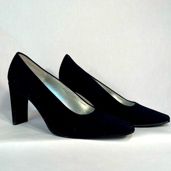 NINA BLACK COMPOSITION LEATHER PUMPS WITH 3.5” HEEL EUC - Picture 1 of 7